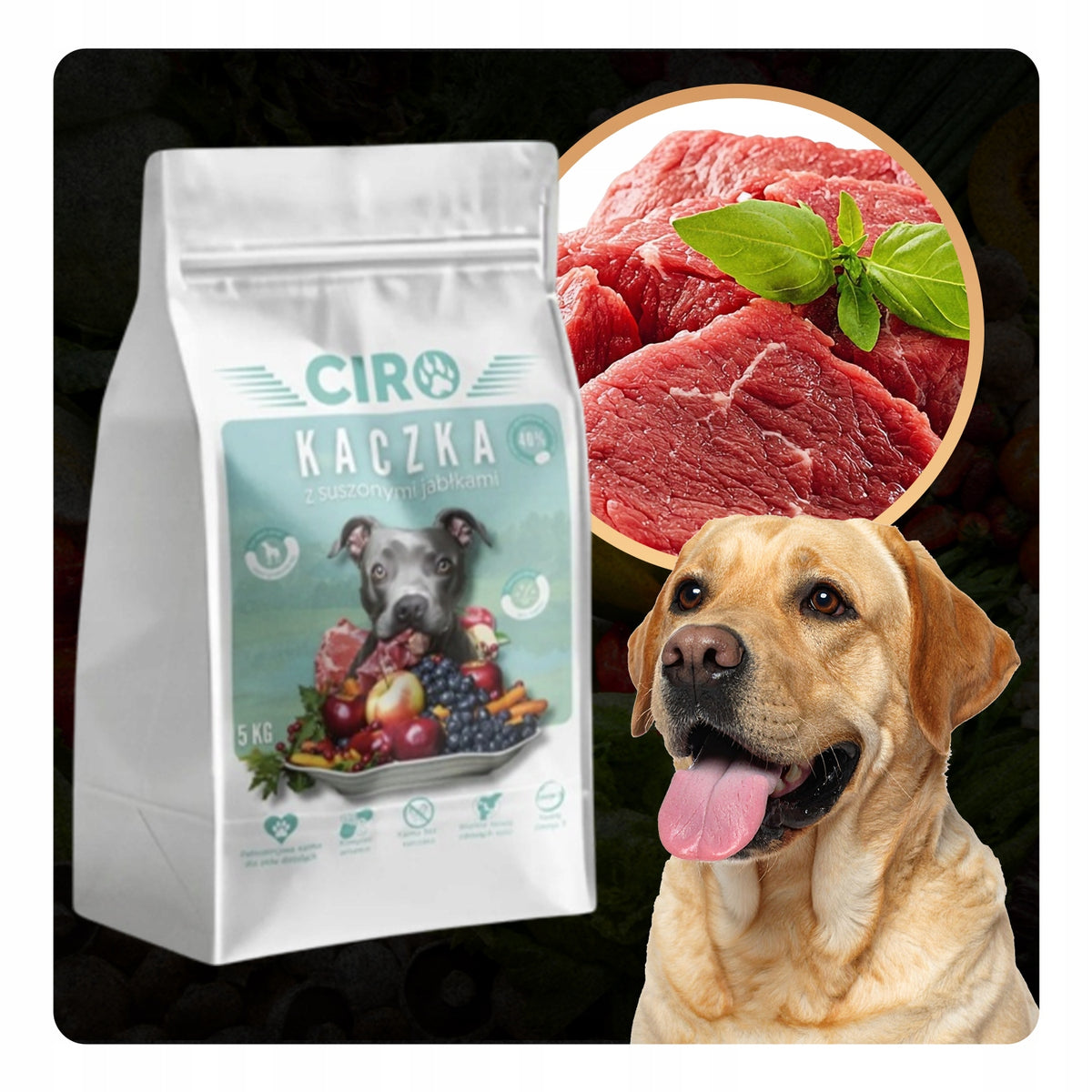 Ciro Sucha karma dla psa z kaczką i suszonymi jabłkami 5 kg – 40% mięsa, dorosłe psy