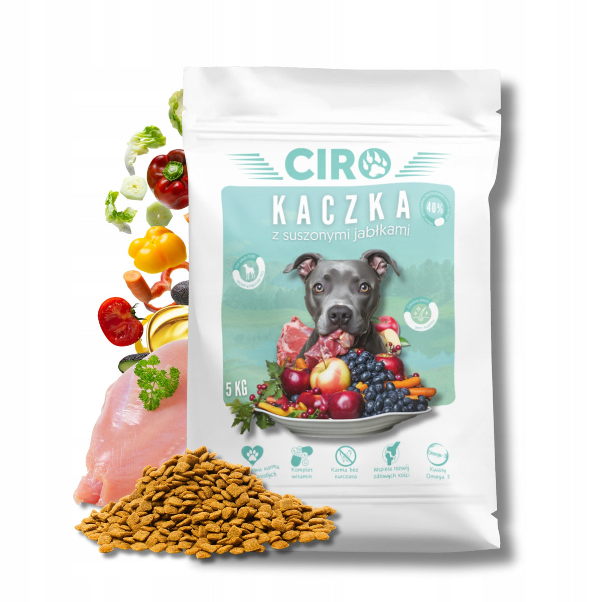 Ciro Sucha karma dla psa z kaczką i suszonymi jabłkami 5 kg – 40% mięsa, dorosłe psy