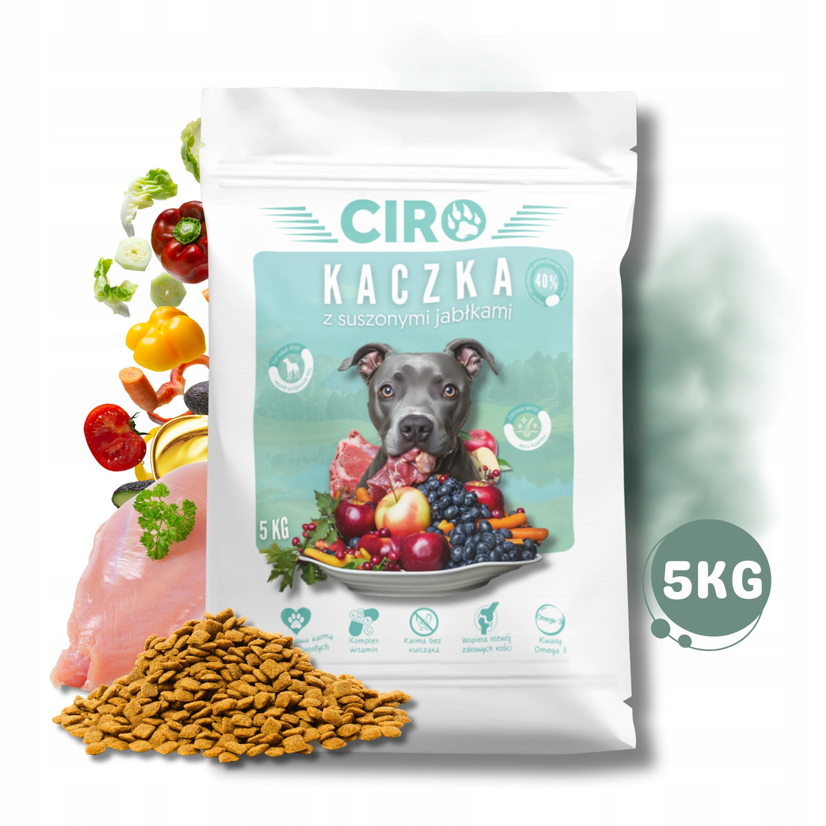 Ciro Sucha karma dla psa z kaczką i suszonymi jabłkami 5 kg – 40% mięsa, dorosłe psy