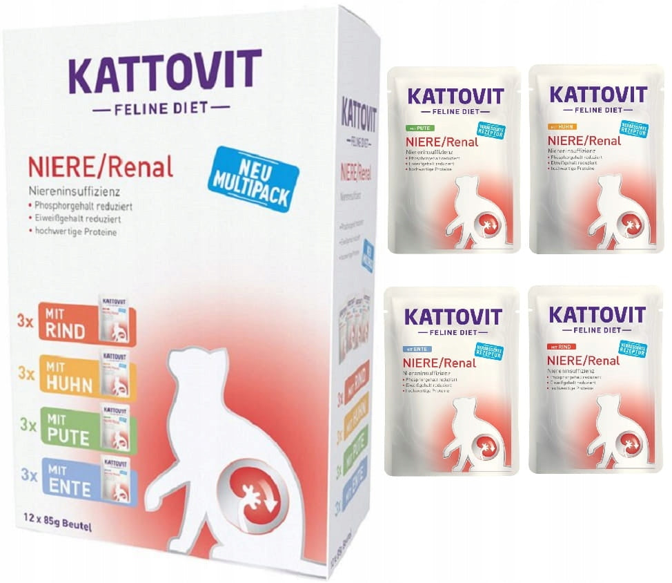 Kattovit Niere Renal mokra karma dla kotów z niewydolnością nerek 12x85 g – mix smaków