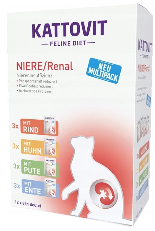 Kattovit Niere Renal mokra karma dla kotów z niewydolnością nerek 12x85 g – mix smaków
