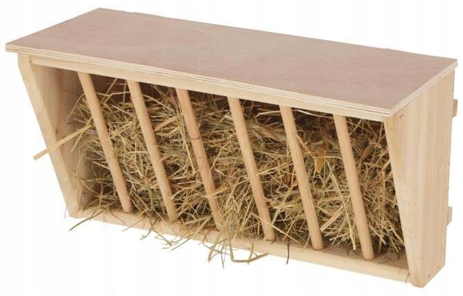 Kerbl Paśnik na siano wiszący 37 cm z surowego drewna, z pokrywą – dla królika i gryzoni