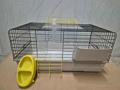 Klatka dla królika i świnki morskiej 80 cm z paśnikiem i drzwiami górnymi – beżowo-czarna