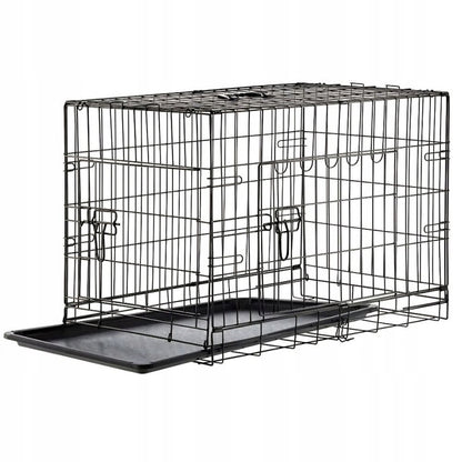 NUXIE Klatka kennelowa dla psa 120 cm składana z tacą, dwoje drzwi – metalowa, czarna