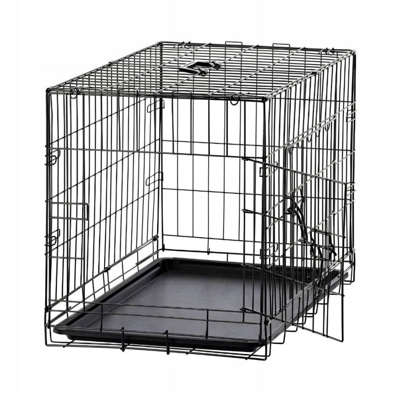 NUXIE Klatka kennelowa dla psa 120 cm składana z tacą, dwoje drzwi – metalowa, czarna