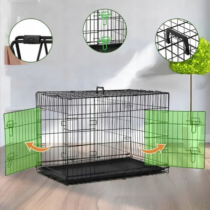 NUXIE Klatka kennelowa dla psa 120 cm składana z tacą, dwoje drzwi – metalowa, czarna