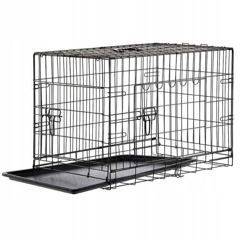 NUXIE Klatka kennelowa dla psa 77 × 48 × 57 cm, metalowa, składana, z tacką – czarna
