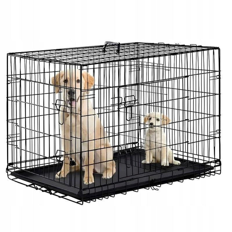NUXIE Klatka kennelowa dla psa 77 × 48 × 57 cm, metalowa, składana, z tacką – czarna