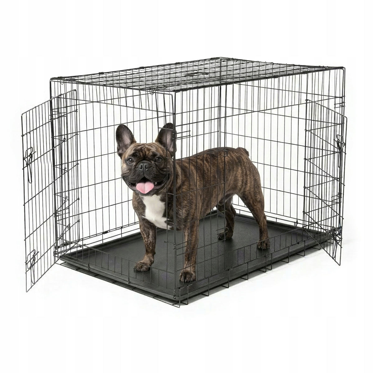 Klatka kennelowa dla psa 74 x 46 x 52 cm metalowa, składana, z tacką i dwojgiem drzwi