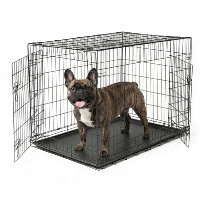 Klatka kennelowa dla psa 74 x 46 x 52 cm metalowa, składana, z tacką i dwojgiem drzwi