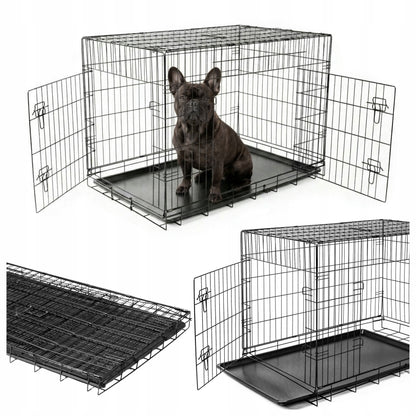 Klatka kennelowa dla psa 74 x 46 x 52 cm metalowa, składana, z tacką i dwojgiem drzwi