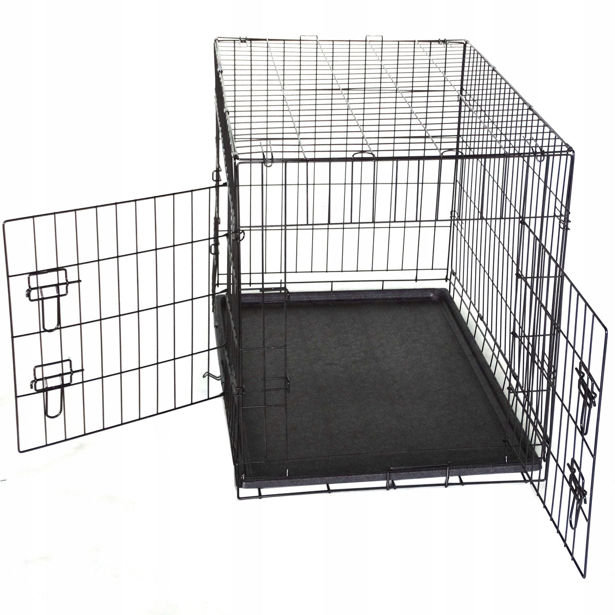 Evander Klatka kennelowa dla psa 91x60x66 cm stalowa, składana, z dwojgiem drzwi – czarna