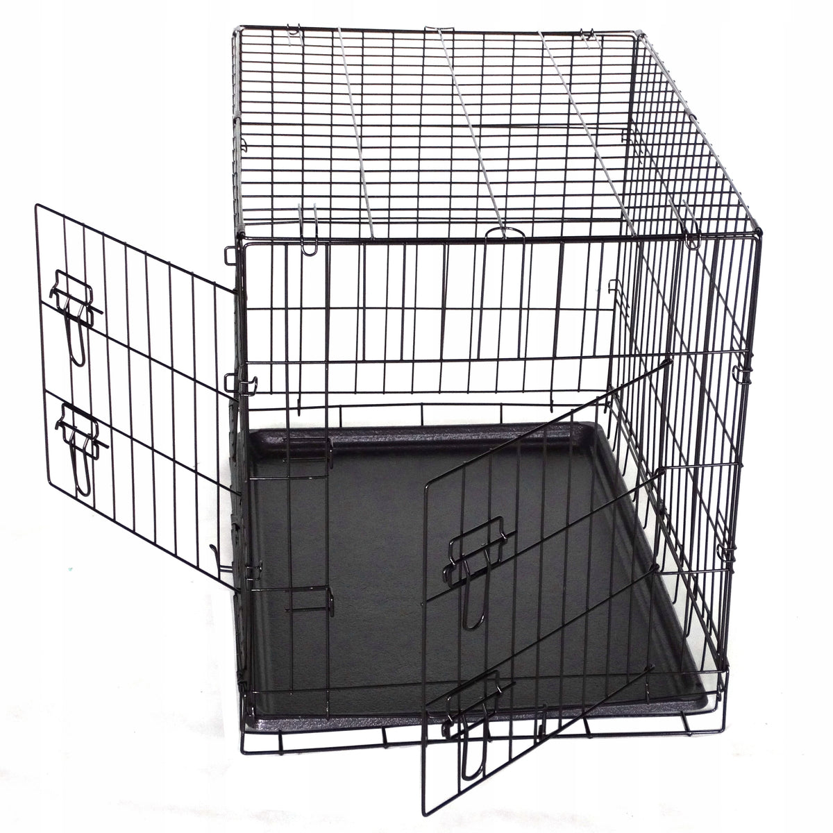 Evander Klatka kennelowa dla psa XXL 106x71x77 cm metalowa, dwoje drzwi, taca – czarna