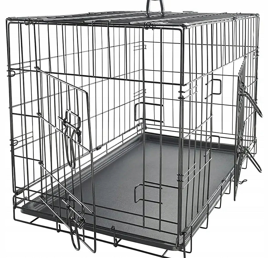 Klatka kennelowa dla psa i kota 61x42x48,5 cm, metalowa, składana, z dwoma wejściami – M, czarna