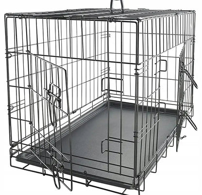 Klatka kennelowa dla psa i kota 61x42x48,5 cm, metalowa, składana, z dwoma wejściami – M, czarna
