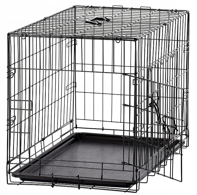 Klatka kennelowa dla psa i kota 61x42x48,5 cm, metalowa, składana, z dwoma wejściami – M, czarna