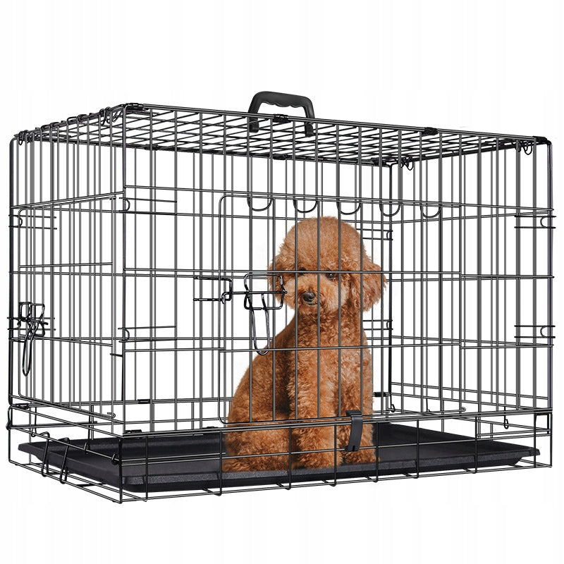 Klatka kennelowa dla psa i kota 61x42x48,5 cm, metalowa, składana, z dwoma wejściami – M, czarna