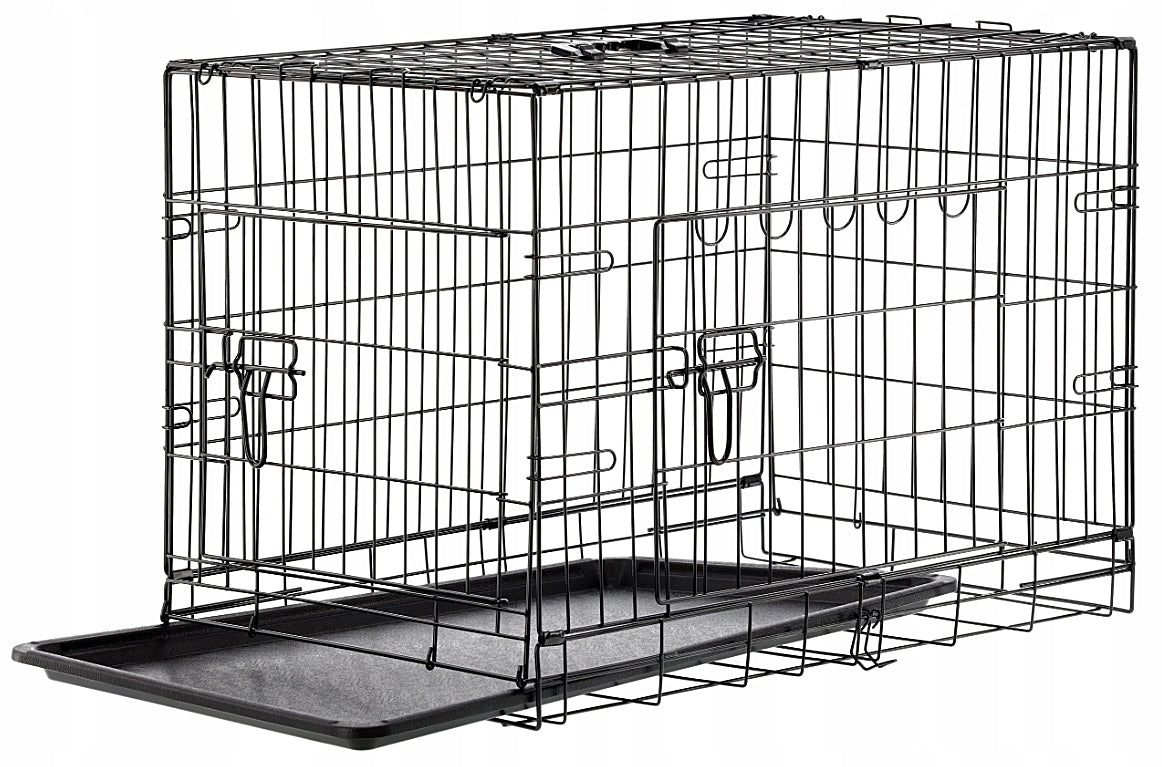 Klatka kennelowa dla psa i kota 61x42x48,5 cm, metalowa, składana, z dwoma wejściami – M, czarna