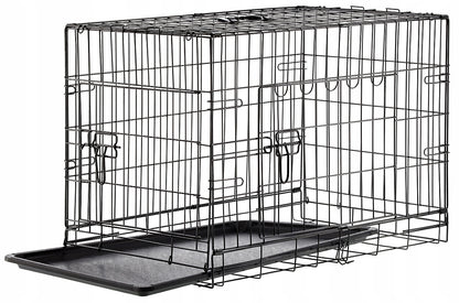 Klatka kennelowa dla psa i kota 61x42x48,5 cm, metalowa, składana, z dwoma wejściami – M, czarna