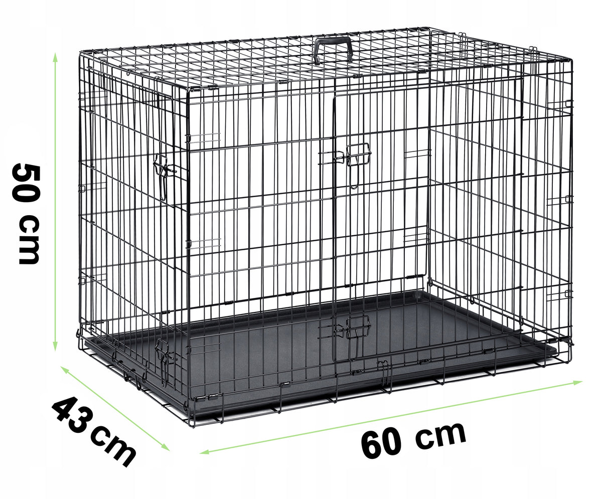 Klatka kennelowa metalowa dla psa i kota 61 x 42 x 50 cm, składana, dwoje drzwi – S