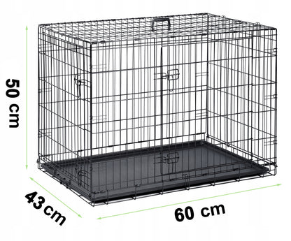 Klatka kennelowa metalowa dla psa i kota 61 x 42 x 50 cm, składana, dwoje drzwi – S
