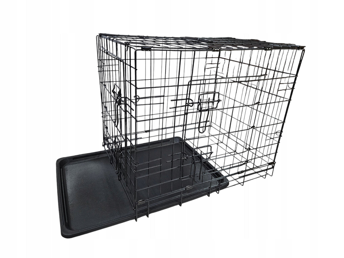 Klatka kennelowa dla psa i kota 60 x 46 x 52 cm składana, 2 drzwiczki, taca – czarna