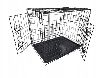 Klatka kennelowa dla psa i kota 60 x 46 x 52 cm składana, 2 drzwiczki, taca – czarna