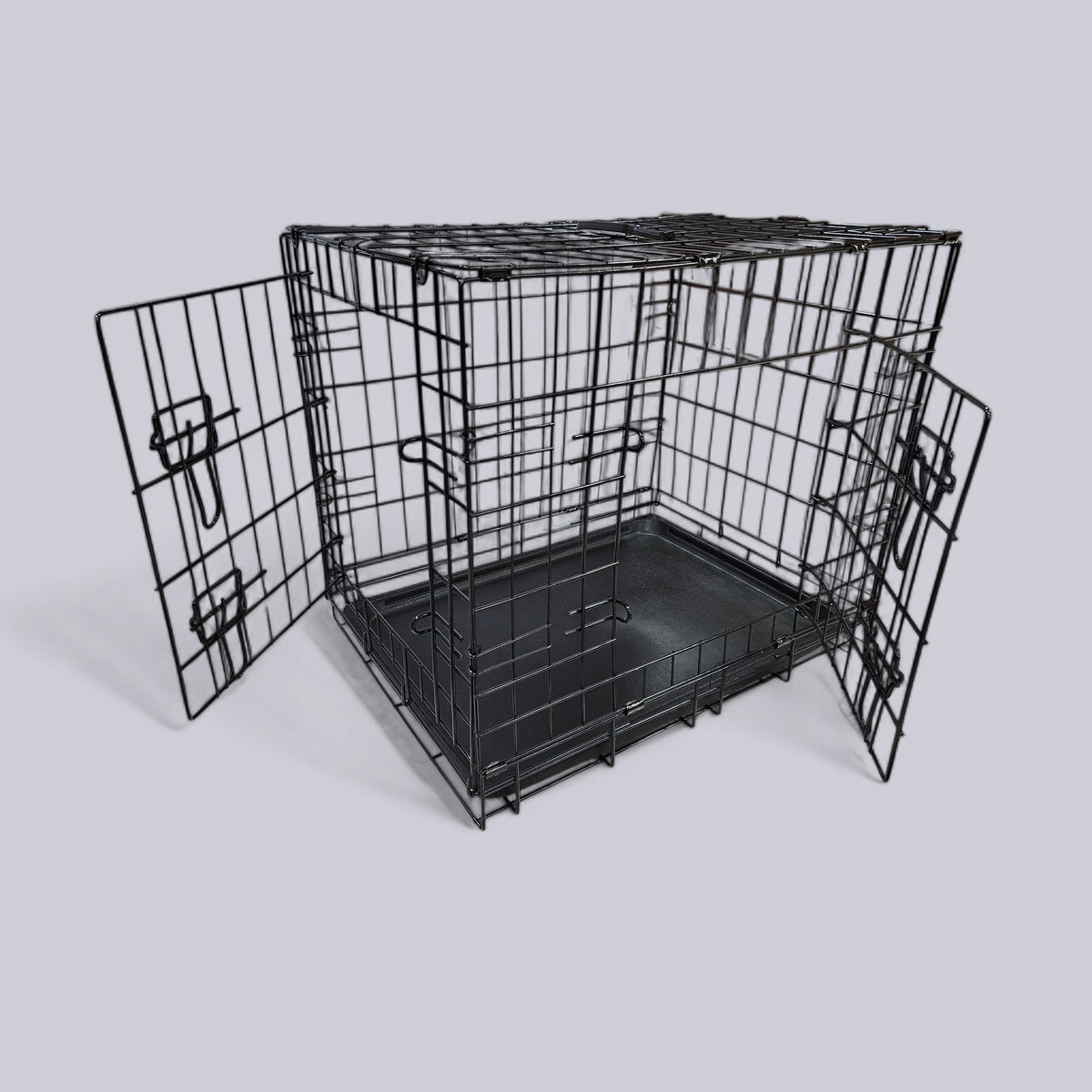 Klatka kennelowa dla psa i kota 60 x 46 x 52 cm składana, 2 drzwiczki, taca – czarna