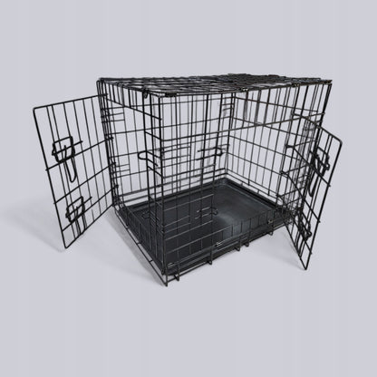 Klatka kennelowa dla psa i kota 60 x 46 x 52 cm składana, 2 drzwiczki, taca – czarna