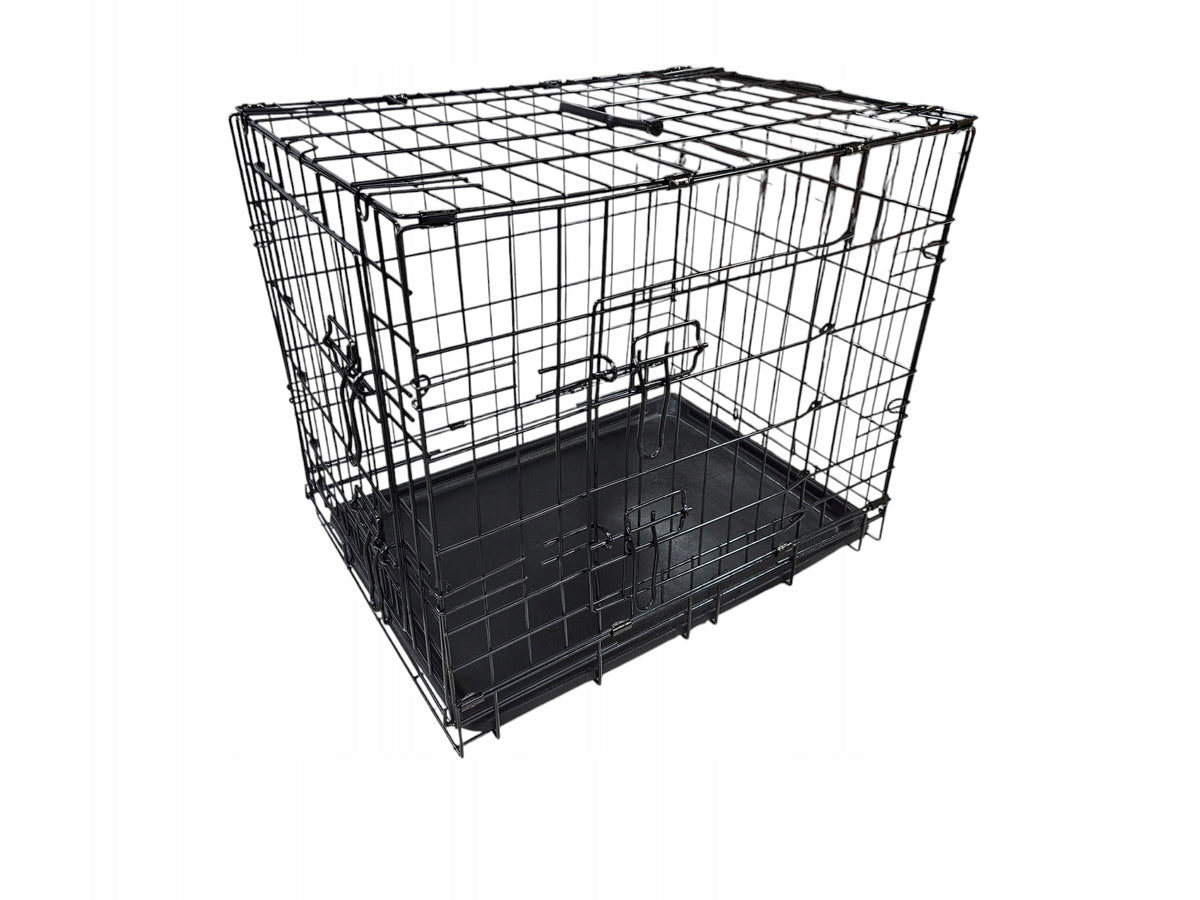 Klatka kennelowa dla psa i kota 60 x 46 x 52 cm składana, 2 drzwiczki, taca – czarna
