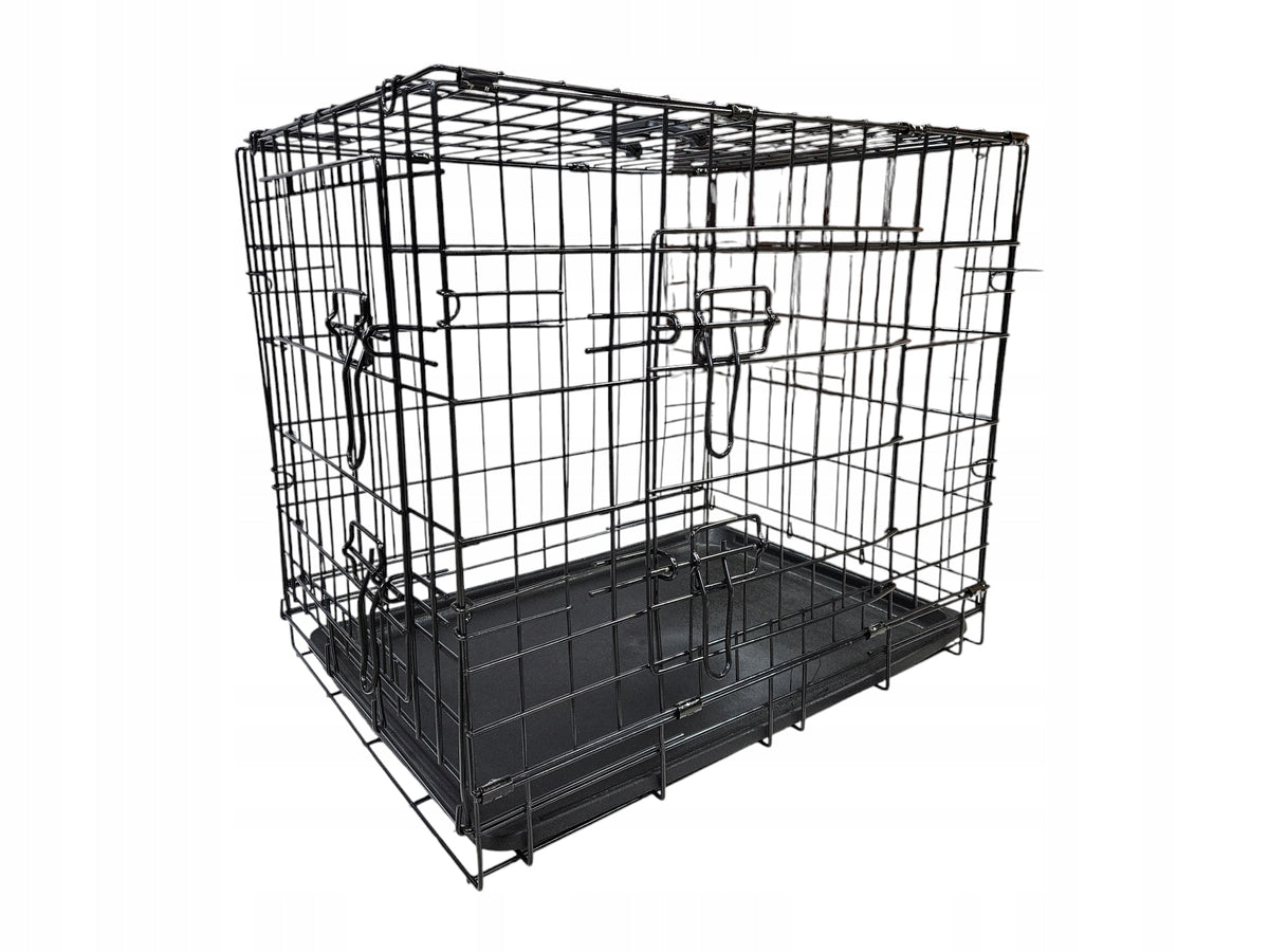 Klatka kennelowa dla psa i kota 60 x 46 x 52 cm składana, 2 drzwiczki, taca – czarna