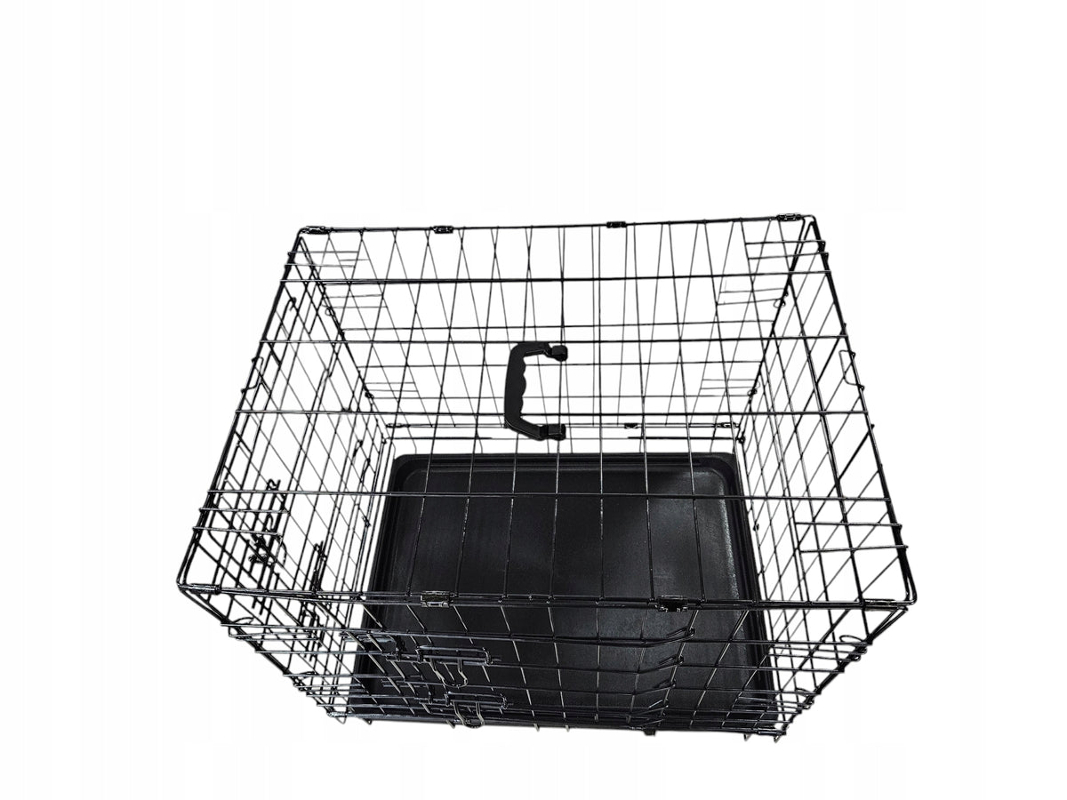 Klatka kennelowa dla psa i kota 60 x 46 x 52 cm składana, 2 drzwiczki, taca – czarna