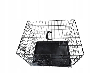 Klatka kennelowa dla psa i kota 60 x 46 x 52 cm składana, 2 drzwiczki, taca – czarna