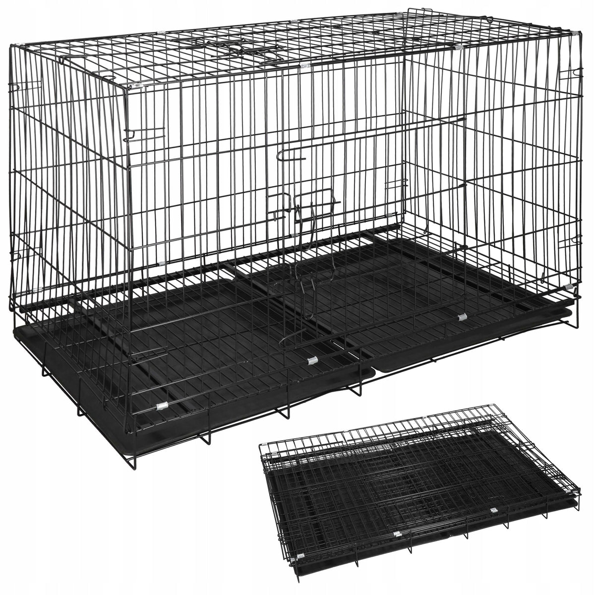 Springos Klatka dla psa metalowa 100 x 70 x 60 cm składana z 2 tackami i 2 drzwiczkami