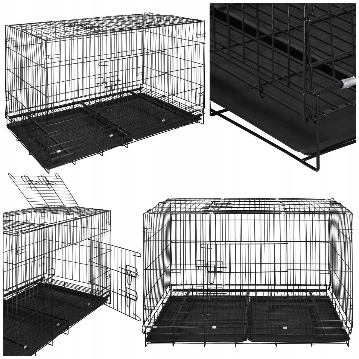 Springos Klatka dla psa metalowa 100 x 70 x 60 cm składana z 2 tackami i 2 drzwiczkami