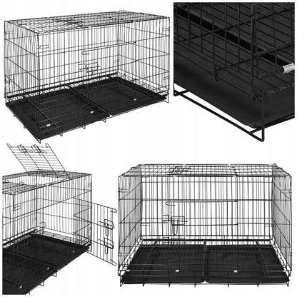 Springos Klatka dla psa metalowa 100 x 70 x 60 cm składana z 2 tackami i 2 drzwiczkami