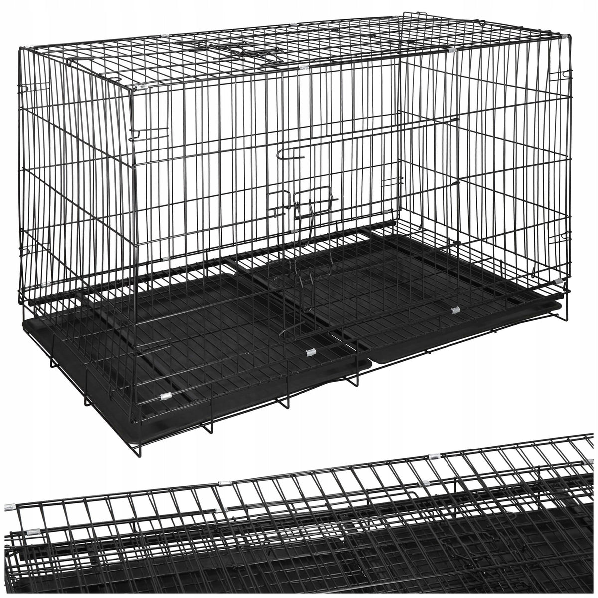 Springos Klatka dla psa metalowa 100 x 70 x 60 cm składana z 2 tackami i 2 drzwiczkami
