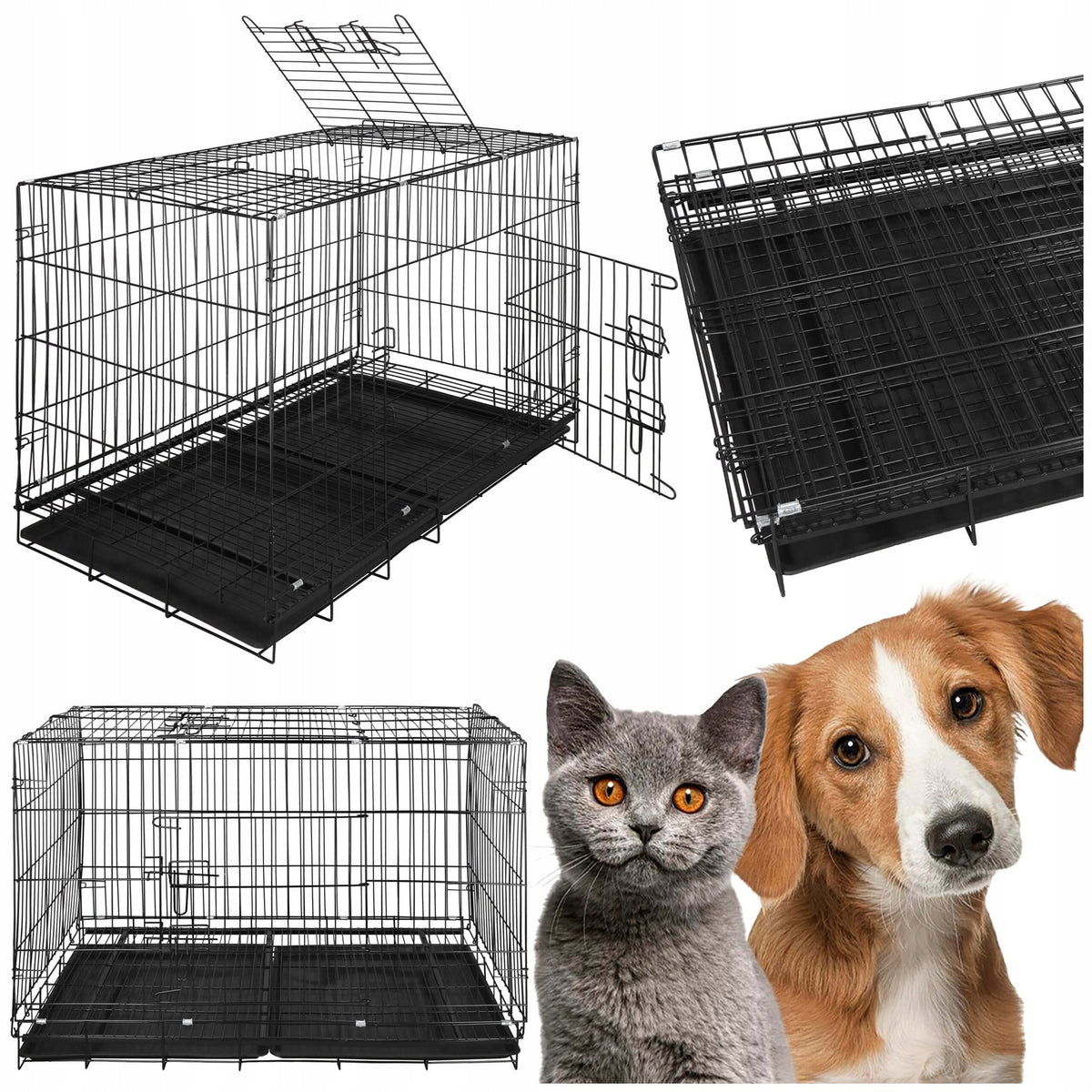 Springos Klatka dla psa metalowa 100 x 70 x 60 cm składana z 2 tackami i 2 drzwiczkami