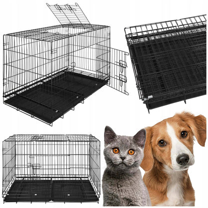 Springos Klatka dla psa metalowa 100 x 70 x 60 cm składana z 2 tackami i 2 drzwiczkami