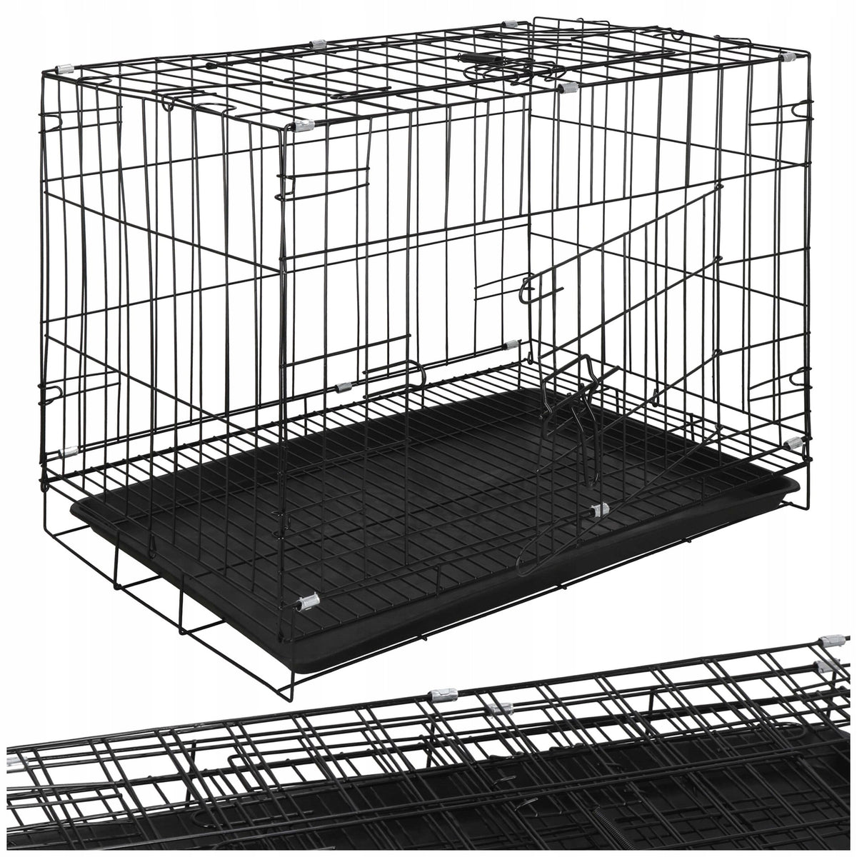 Springos Klatka dla psa i kota metalowa składana 60 x 50 x 42 cm z tacką i 2 drzwiczkami