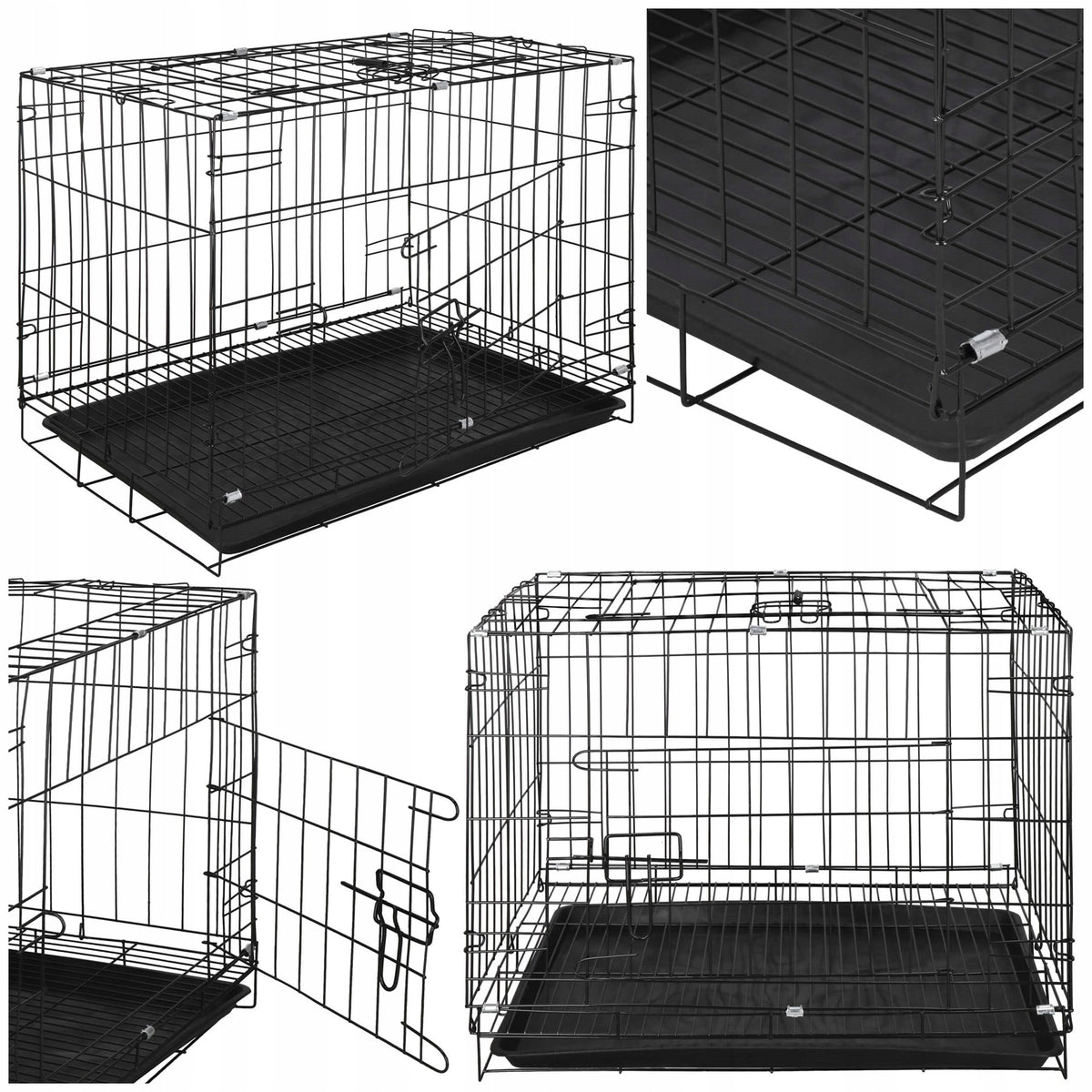 Springos Klatka dla psa i kota metalowa składana 60 x 50 x 42 cm z tacką i 2 drzwiczkami