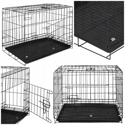 Springos Klatka dla psa i kota metalowa składana 60 x 50 x 42 cm z tacką i 2 drzwiczkami