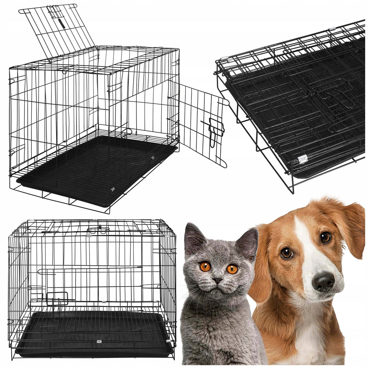 Springos Klatka dla psa i kota metalowa składana 60 x 50 x 42 cm z tacką i 2 drzwiczkami