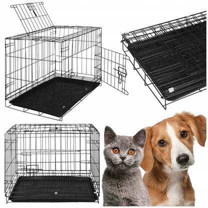 Springos Klatka dla psa i kota metalowa składana 60 x 50 x 42 cm z tacką i 2 drzwiczkami