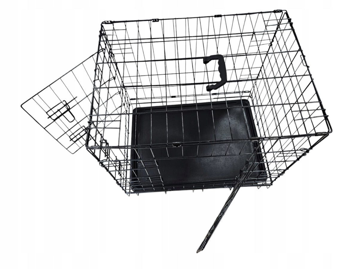 Klatka metalowa dla psa i kota 89x59x66 cm z tacą, dwoje drzwiczek, składana – czarna