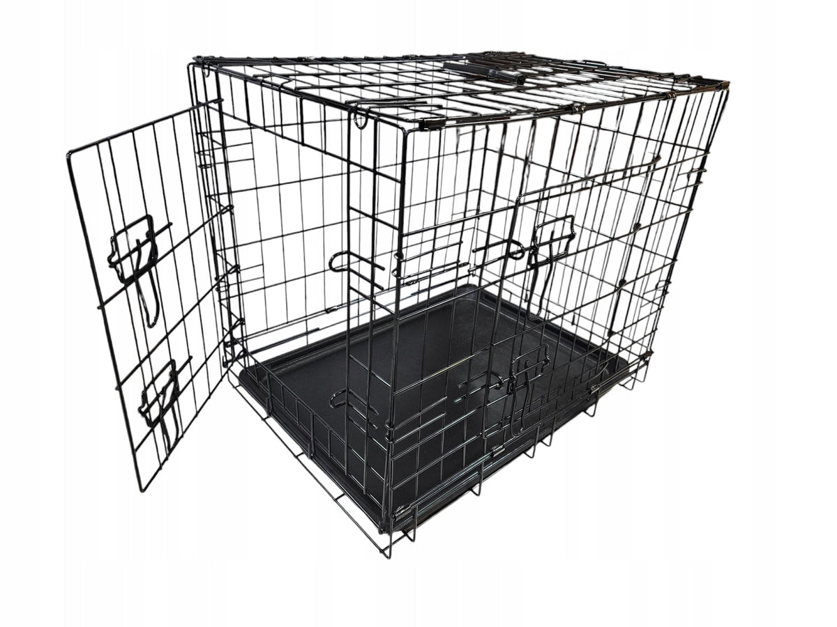 Klatka metalowa dla psa i kota 89x59x66 cm z tacą, dwoje drzwiczek, składana – czarna