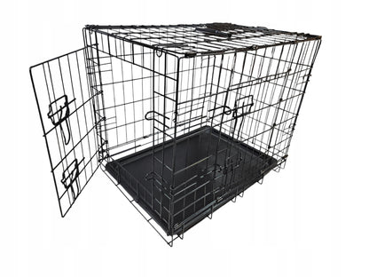Klatka metalowa dla psa i kota 89x59x66 cm z tacą, dwoje drzwiczek, składana – czarna