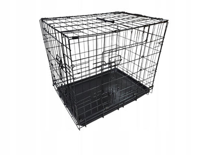 Klatka metalowa dla psa i kota 89x59x66 cm z tacą, dwoje drzwiczek, składana – czarna
