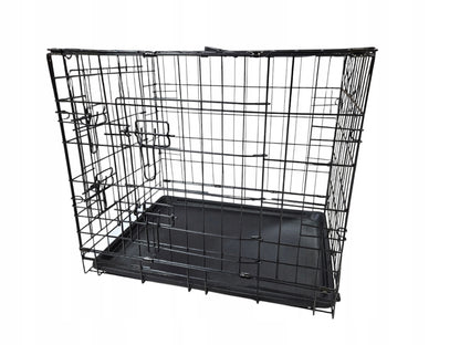 Klatka metalowa dla psa i kota 89x59x66 cm z tacą, dwoje drzwiczek, składana – czarna