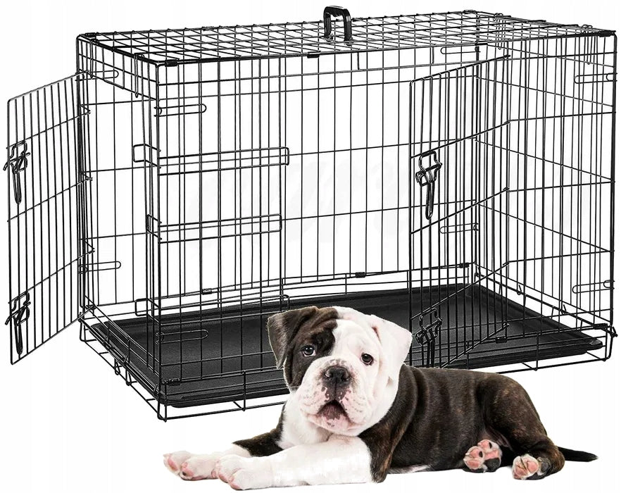Bisky Klatka kennelowa metalowa dla psa i kota M 60x45x53 cm, składana, 2 pary drzwi – czarna